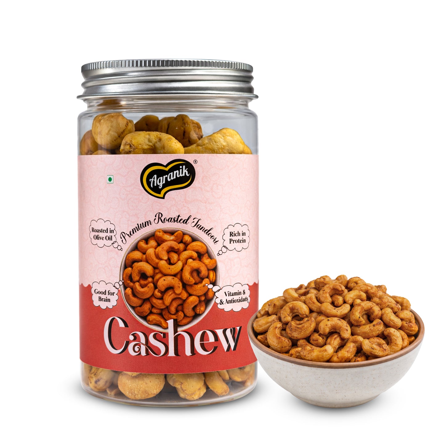 Agranik Roasted Cashews with Tandoori | Premium W320 Grade with High Protein, Tasty & Healthy Snack-160g