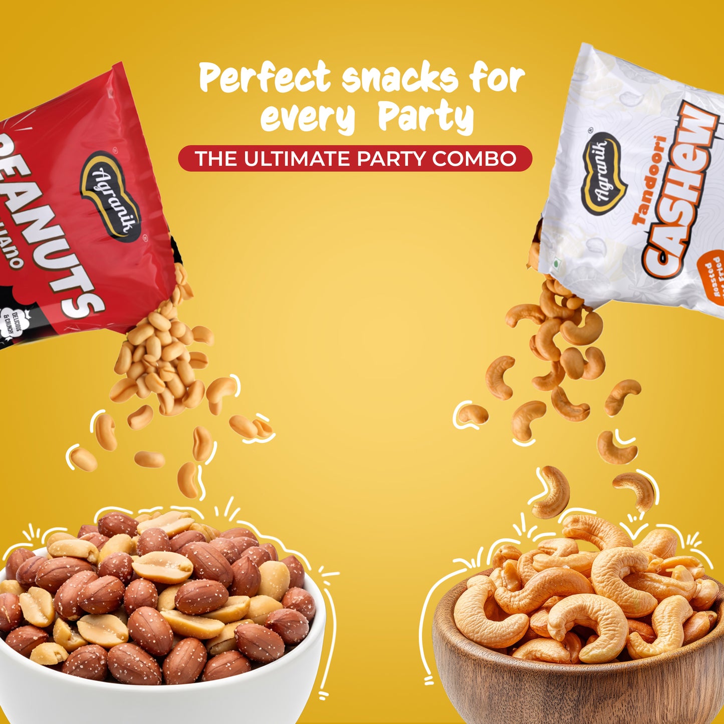 Agranik Healthy Snack Combo Roasted Cashew + Roasted Peanuts Multiflavour Combo | No Palm Oil, No Preservatives | High Protein Snack for Anytime Snacking - Pack of 8 (75G x 4 Peanuts + 50G x 4 Cashews)