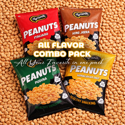 Agranik Roasted Peanut Healthy Snack | Himalayan Salt, Pudina, Hing Jeera, Italiano Flavour | Combo Pack of 4 (75G x 4)