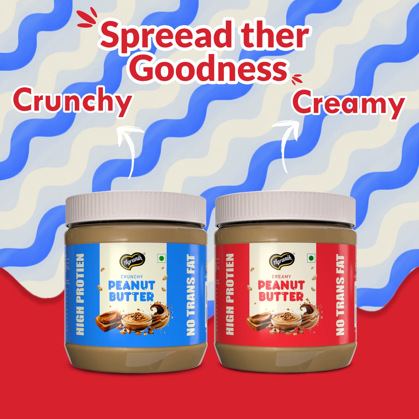 Agranik High Protein Crunchy  and Creamy Peanut Butter Original Flavour Delicious Spread for Daily Use | Dual Pack Combo-340x2