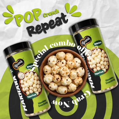 Agranik Healthy snack Roasted Makhana Combo Cream&onion |Goodness of Olive Oil, Low Calorie High Protein Snack For Anytime Snacking - Pack of 2 (79g+79g)