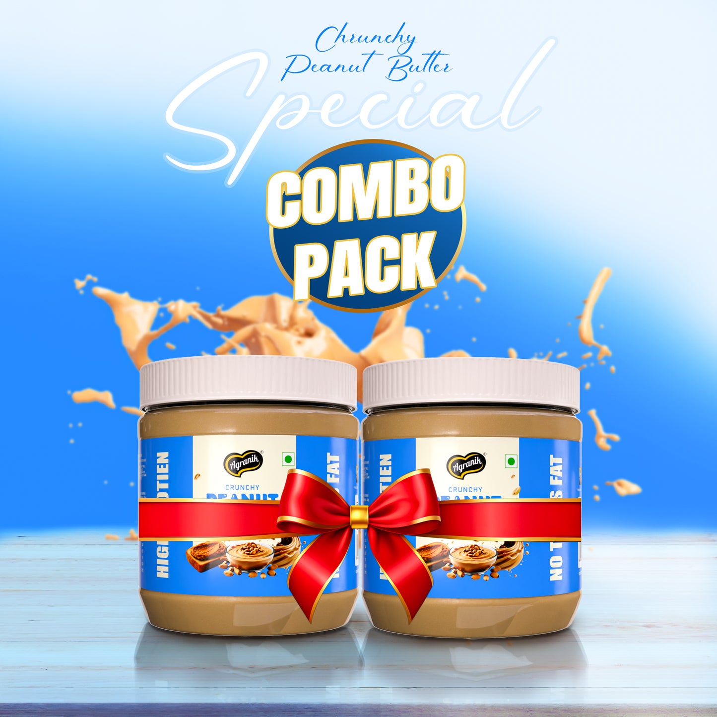 Agranik High Protein Crunchy Peanut Butter Original Flavour Delicious Spread for Daily Use | Dual Pack Combo - Buy 1 Get 1 Free