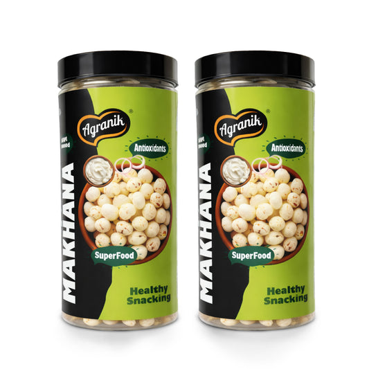 Agranik Healthy snack Roasted Makhana Combo Cream&onion |Goodness of Olive Oil, Low Calorie High Protein Snack For Anytime Snacking - Pack of 2 (79g+79g)