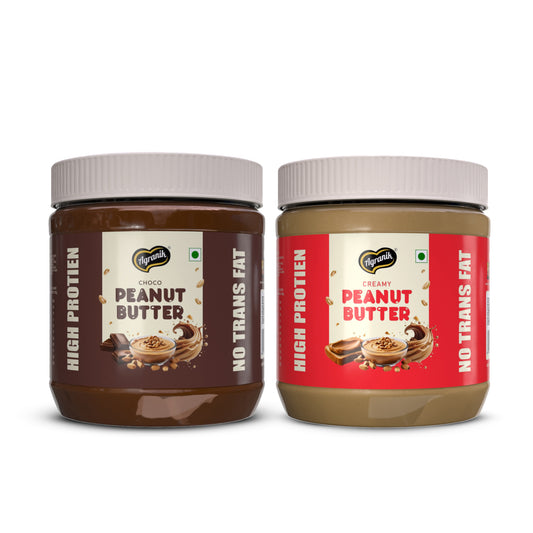 Agranik High Protein Choco Crunchy  and Creamy Peanut Butter Original Flavour Delicious Spread for Daily Use | Dual Pack Combo-340x2