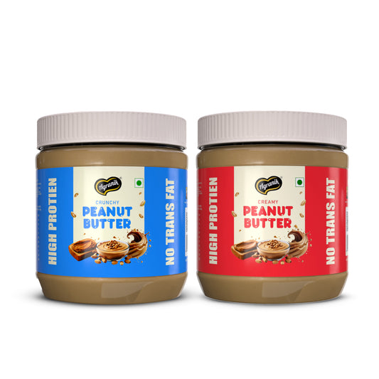 Agranik High Protein Crunchy  and Creamy Peanut Butter Original Flavour Delicious Spread for Daily Use | Dual Pack Combo-340x2