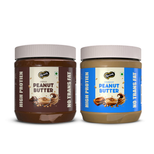 Agranik High Protein Choco Crunchy  and Crunchy Peanut Butter Original Flavour Delicious Spread for Daily Use | Dual Pack Combo-340x2