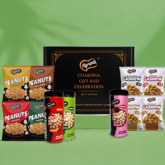 Agranik Celebration Gift Pack, Roasted cashew, Roasted Peanuts, Roasted Makhana | Ultimate Snacks and Chakhna Pack For Gifting-737gm