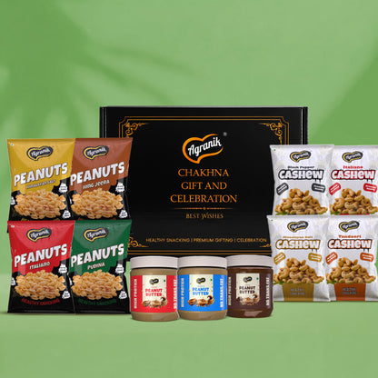 Agranik Celebration Gift Pack, Roasted cashew, Roasted Peanuts, Peanut Butter, | Ultimate Snacks and Sweeterner Pack For Gifting-1520gm