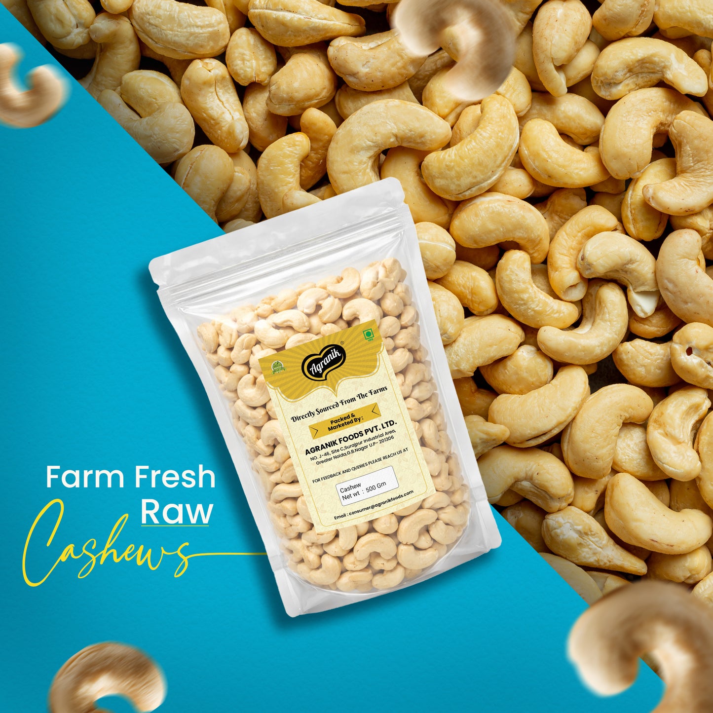 Agranik Whole Raw Cashew Nuts Premium Quality W320 Natural & Unroasted Cashew - 500g