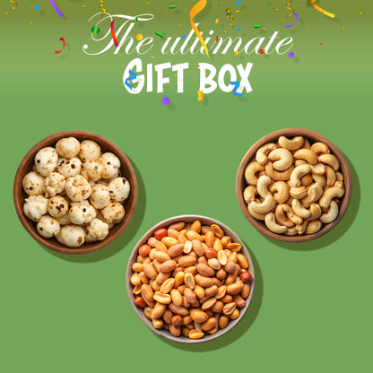 Agranik Celebration Gift Pack, Roasted cashew, Roasted Peanuts, Roasted Makhana | Ultimate Snacks and Chakhna Pack For Gifting-737gm