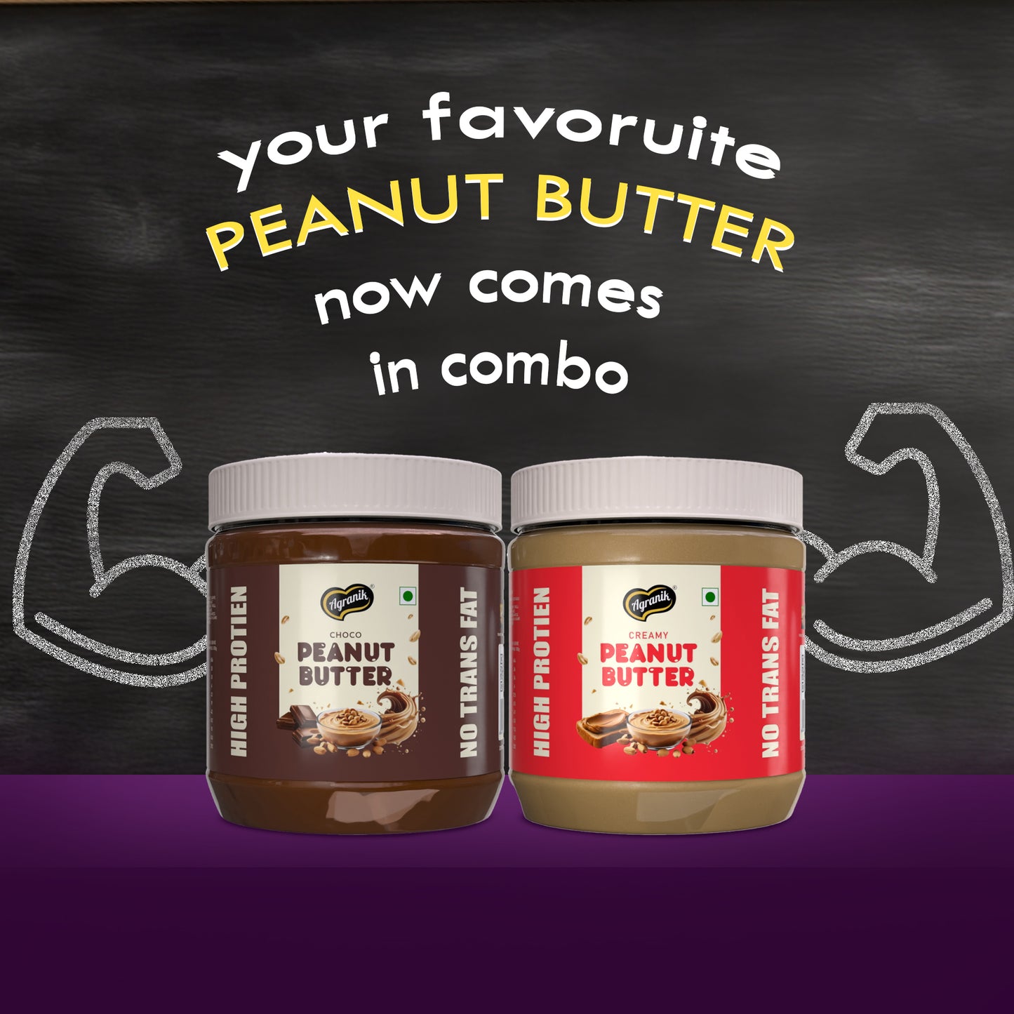 Agranik High Protein Choco Crunchy  and Creamy Peanut Butter Original Flavour Delicious Spread for Daily Use | Dual Pack Combo-340x2
