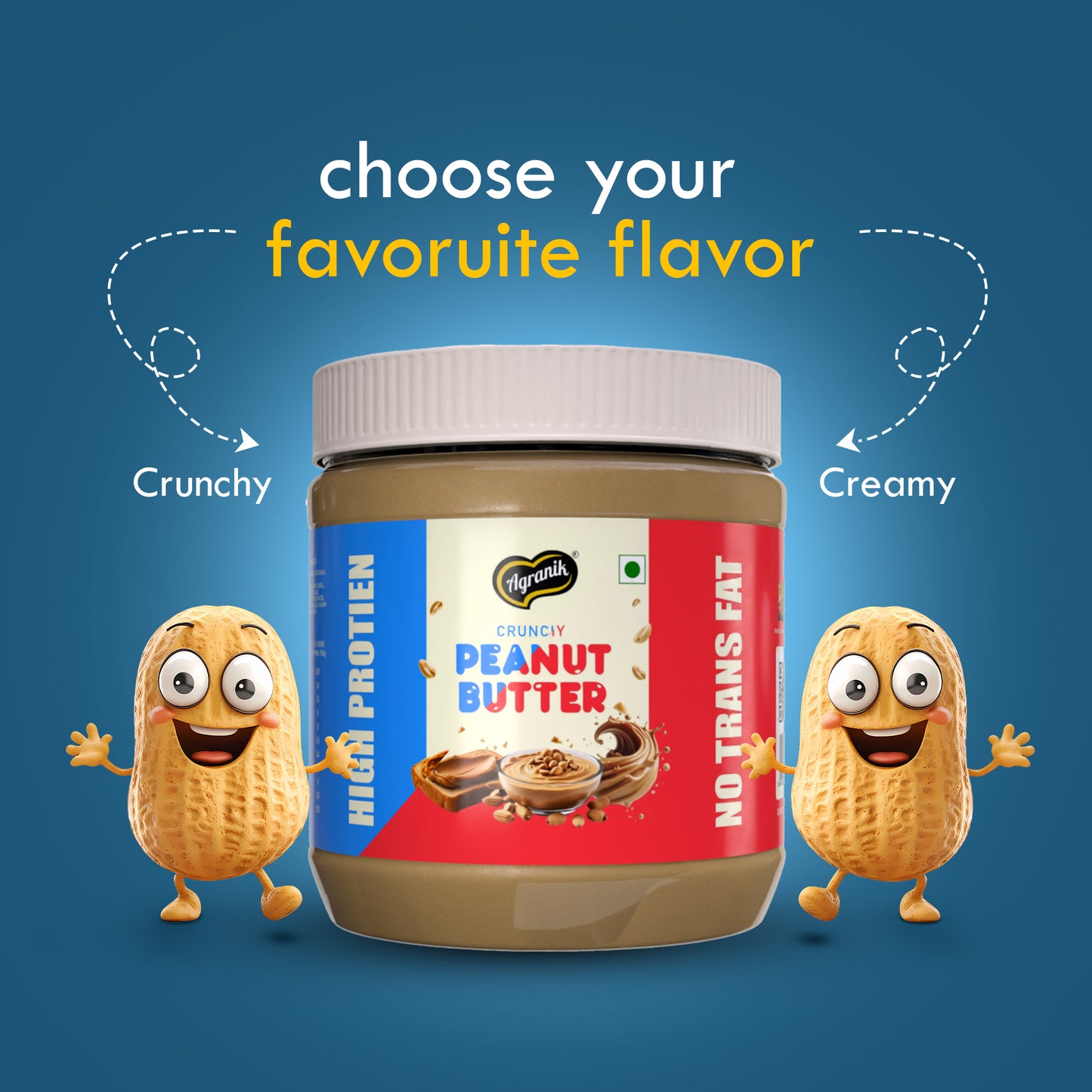 Agranik High Protein Crunchy  and Creamy Peanut Butter Original Flavour Delicious Spread for Daily Use | Dual Pack Combo-340x2