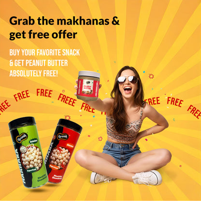 Agranik Roasted Makhana Combo - Peri Peri + Cream & Onion Flavour Dual Combo Pack - (79G x 2) Buy 2 Get 1 Free(Creamy Peanut Butter-340g)