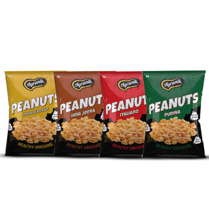 Agranik Roasted Peanut Healthy Snack | Himalayan Salt, Pudina, Hing Jeera, Italiano Flavour | Combo Pack of 4 (75G x 4)