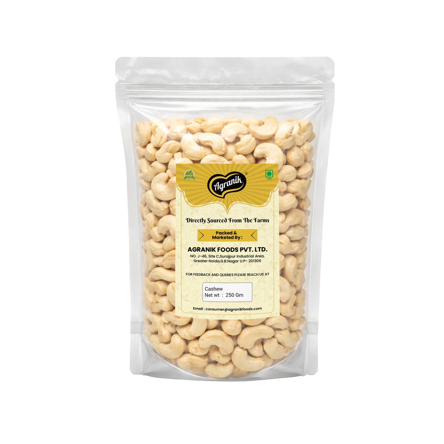 Agranik Whole Raw Cashew Nuts Premium Quality W320 Natural & Unroasted-250g