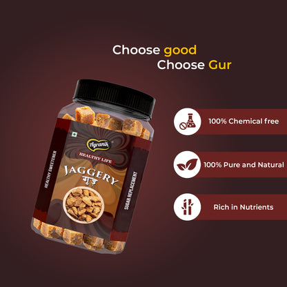 Agranik Jaggery Cubes Healthy Sweet Bites 100% Pure Natural and Chemical Free Ideal for Desserts Recipes and Casual Bites