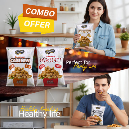 Agranik Roasted Cashew Himalayan Salt + Tandoori + Black Pepper + Italiano Flavour, Premium Healthy Snacking Flavours of Health Combo Pack of 4 (50G x 4)