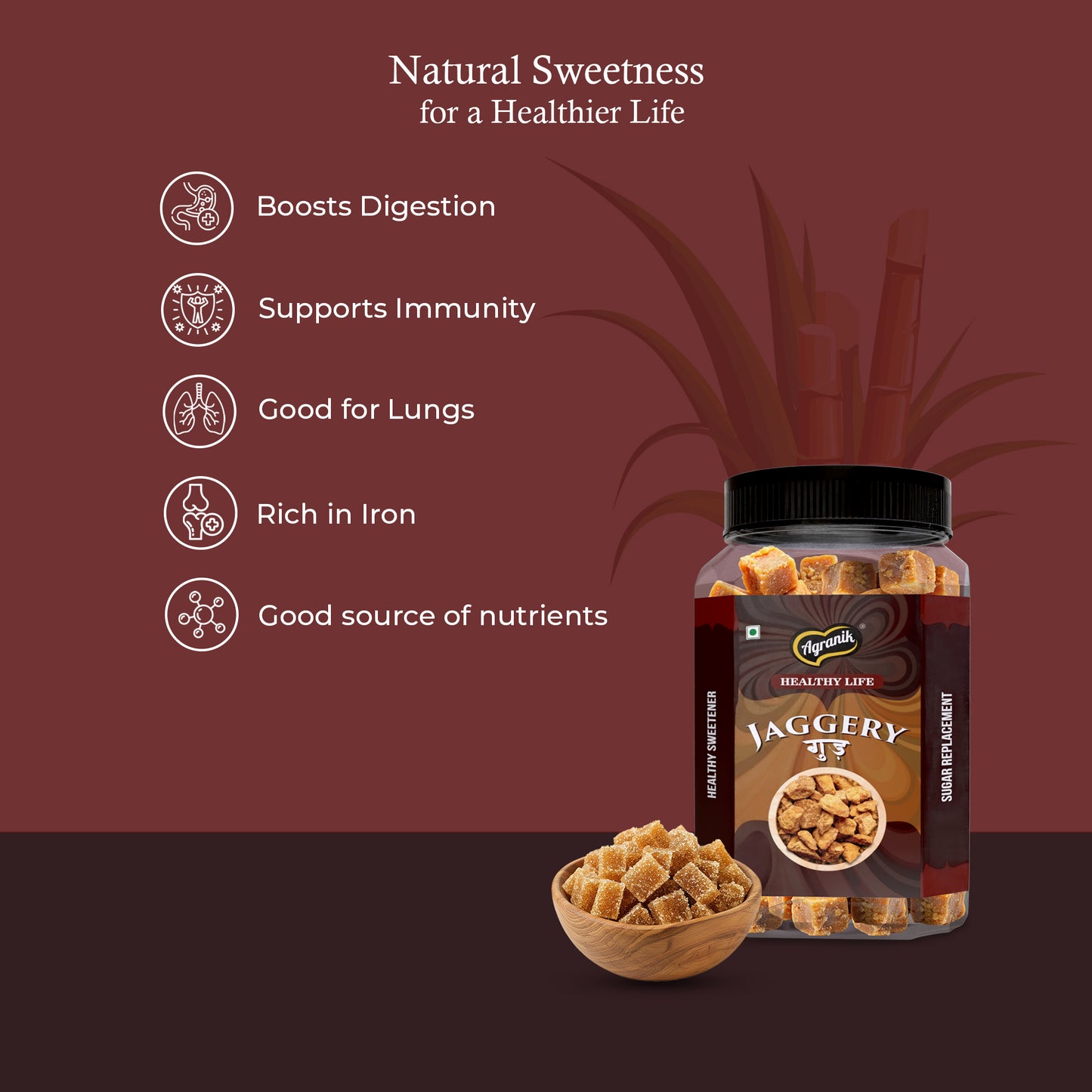 Agranik Jaggery Cubes Healthy Sweet Bites 100% Pure Natural and Chemical Free Ideal for Desserts Recipes and Casual Bites