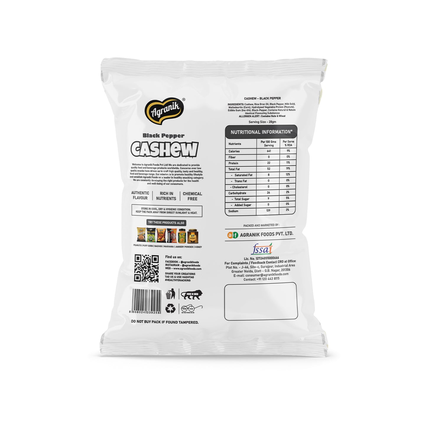 Agranik Black Pepper Flavored Roasted Cashew High Protein Super Tasty Rich Crunch Healthy Snack-39g