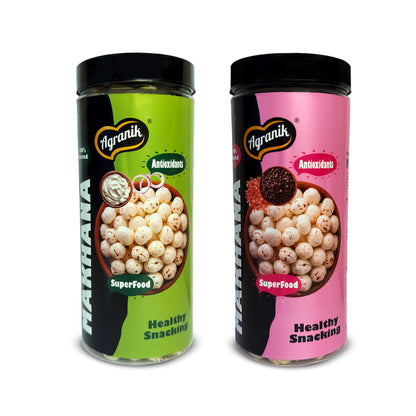 Agranik Healthy Snack Roasted Makhana cream & onion and himalayan salt Flavour | Goodness of Olive Oil, Low Calorie, High Protein Snack for Anytime Snacking (79g+79g)