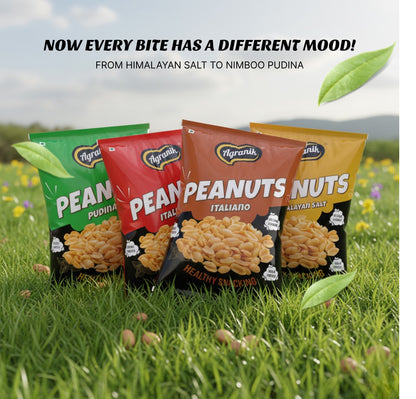 Agranik Roasted Peanut Healthy Snack | Himalayan Salt, Pudina, Hing Jeera, Italiano Flavour | Combo Pack of 4 (75G x 4)