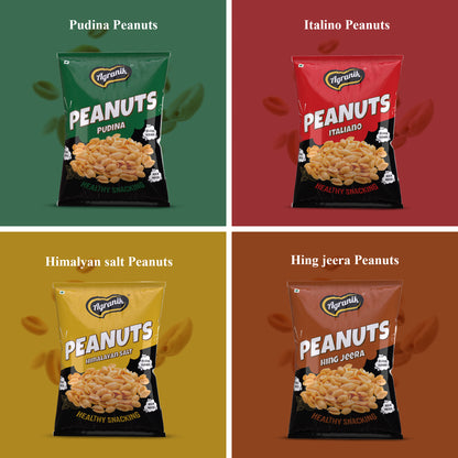 Agranik Roasted Peanut Healthy Snack | Himalayan Salt, Pudina, Hing Jeera, Italiano Flavour | Combo Pack of 4 (75G x 4)