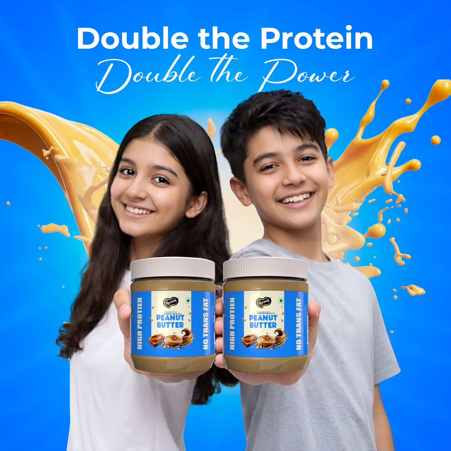Agranik High Protein Crunchy Peanut Butter Original Flavour Delicious Spread for Daily Use | Dual Pack Combo - Buy 1 Get 1 Free