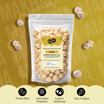 Agranik Premium Raw Makhana (Fox Nuts) – Natural & Unroasted Lotus Seeds-250g
