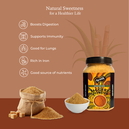 Agranik Pure Jaggery Powder (Gur Powder) | 100% Natural and Chemical Free Made from Sugarcane