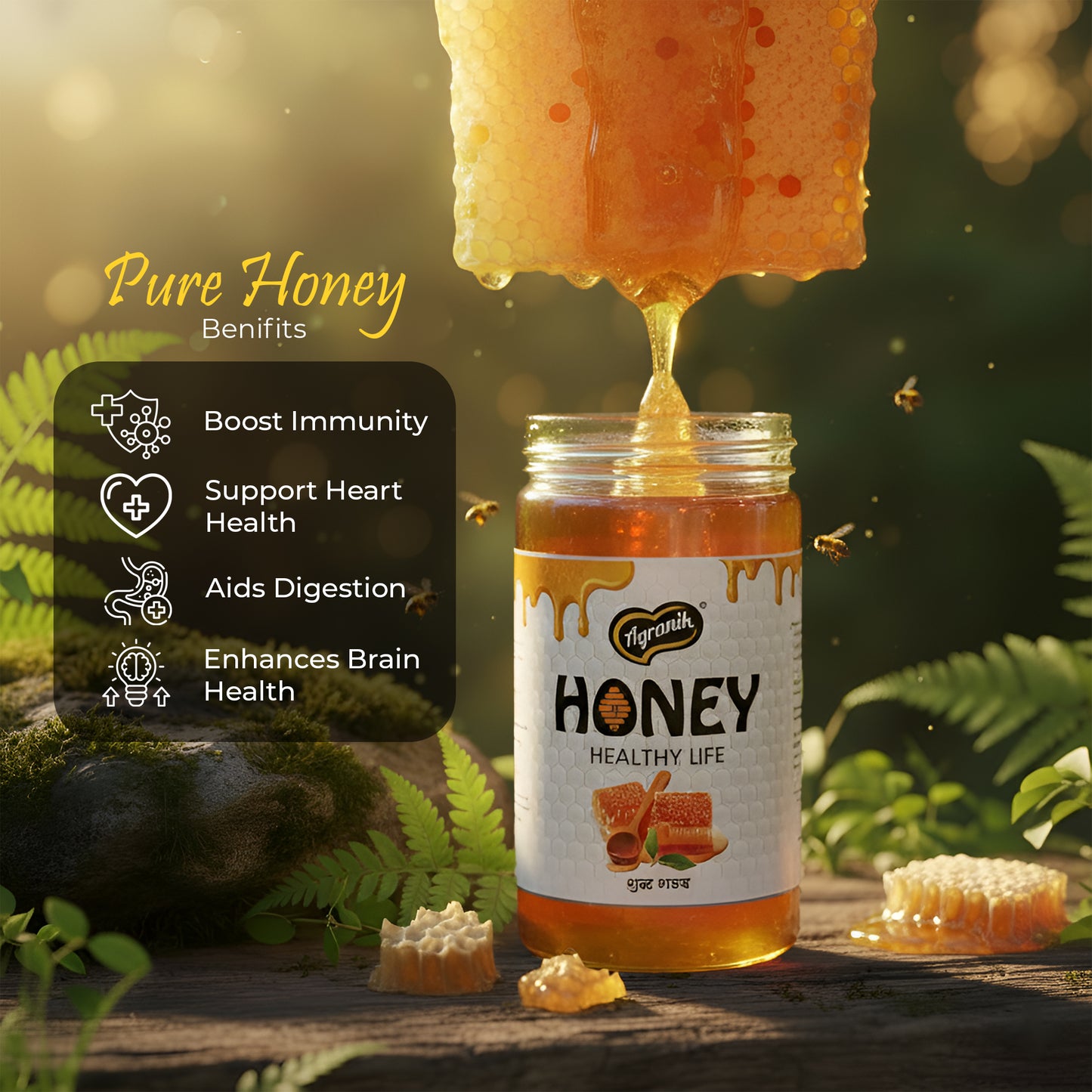 Agranik Pure Himalayan Honey | Multiflora Natural Honey Sourced from the Himalayas