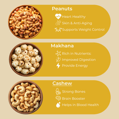 Agranik Healthy Snack Combo Roasted Makhana + Roasted Cashew + Roasted Peanuts Multiflavour Combo Pack of 9 (79Gx3 Makhana, 50Gx3 Cashews, 75G x 3 Peanuts)