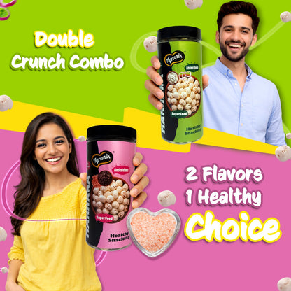 Agranik Healthy Snack Roasted Makhana cream & onion and himalayan salt Flavour | Goodness of Olive Oil, Low Calorie, High Protein Snack for Anytime Snacking (79g+79g)