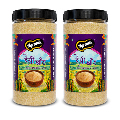 Agranik Pure Desi Khand Unrefined Sugar combo | 100% Chemical Free and Naturally Processed Healthy Sweetener Best Alternative for Refined Sugar  (700Gx2)