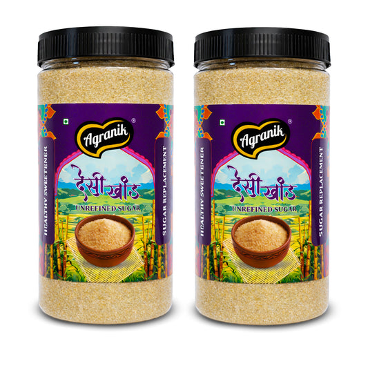 Agranik Pure Desi Khand Unrefined Sugar combo | 100% Chemical Free and Naturally Processed Healthy Sweetener Best Alternative for Refined Sugar  (700Gx2)