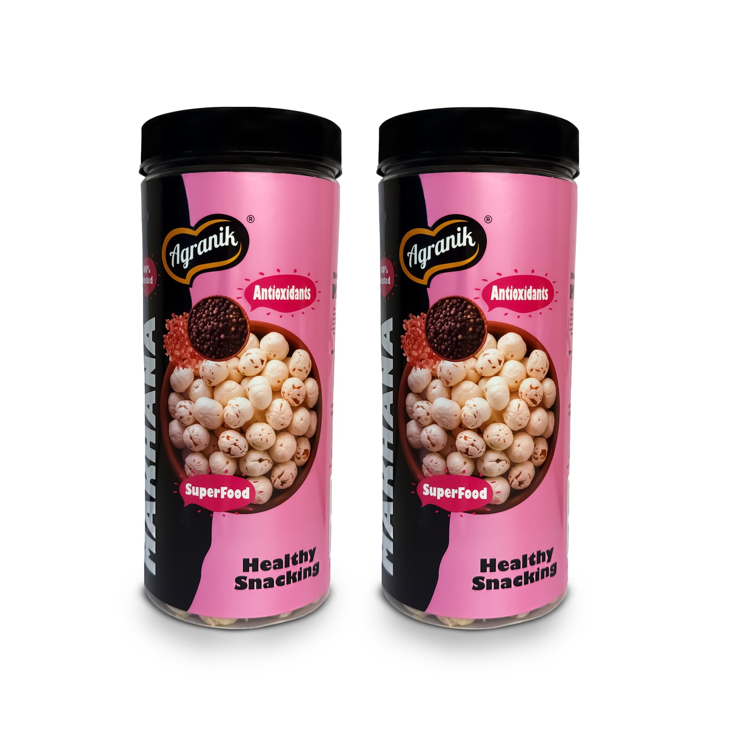 Agranik Healthy snack Roasted Makhana Combo Himalayan salt|Goodness of Olive Oil, Low Calorie High Protein Snack For Anytime Snacking - Pack of 2 (79g+79g)