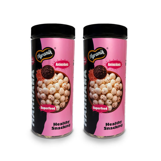 Agranik Healthy snack Roasted Makhana Combo Himalayan salt|Goodness of Olive Oil, Low Calorie High Protein Snack For Anytime Snacking - Pack of 2 (79g+79g)