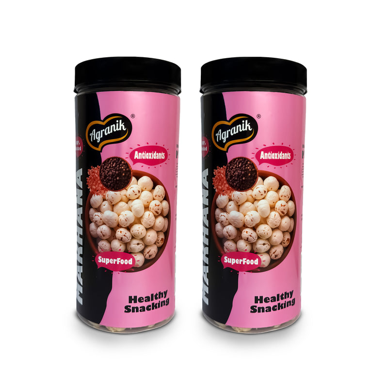 Agranik Healthy snack Roasted Makhana Combo Himalayan salt|Goodness of Olive Oil, Low Calorie High Protein Snack For Anytime Snacking - Pack of 2 (79g+79g)