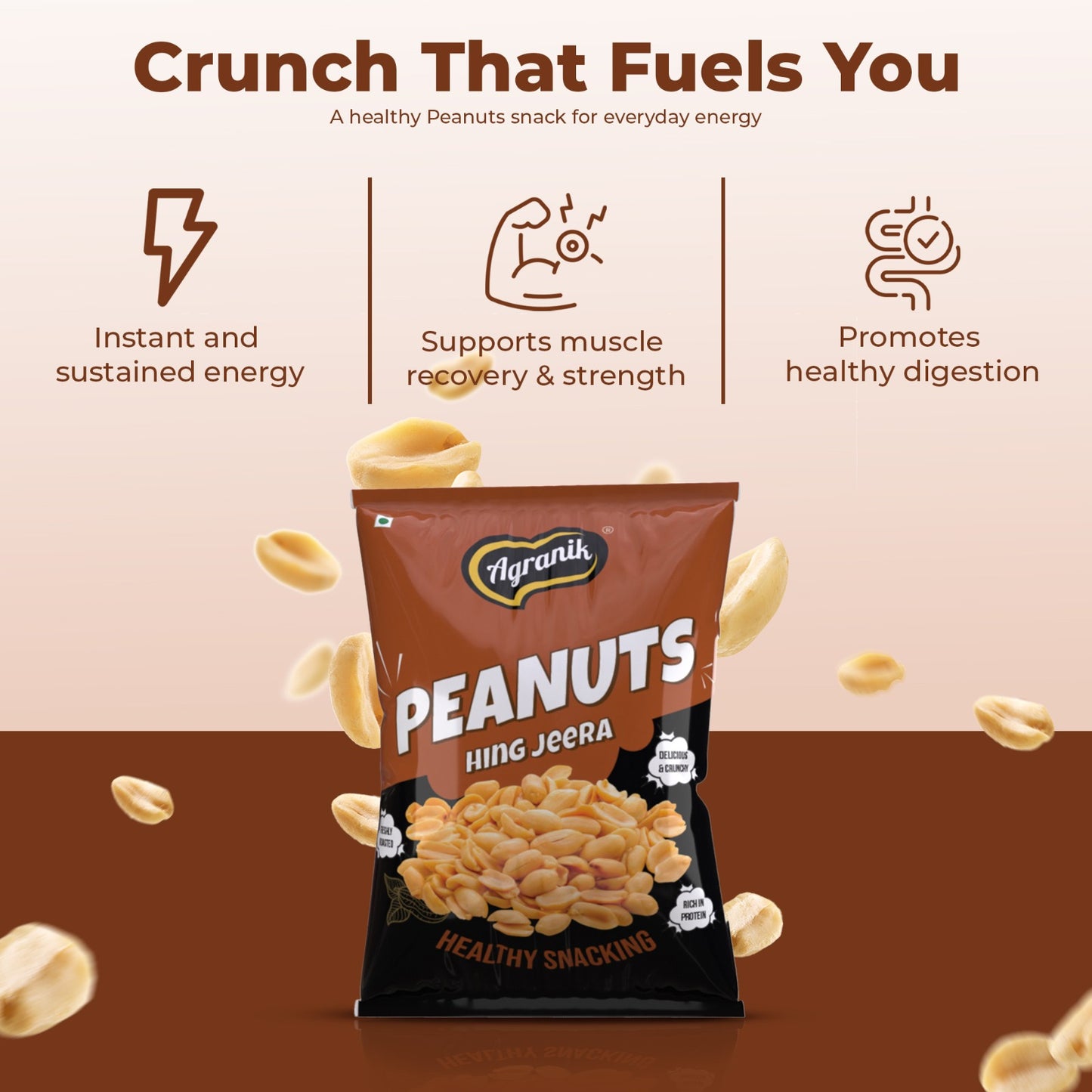 Agranik Healthy Snack Roasted Peanuts Hing Jeera Flavour | Goodness of Olive Oil,  No Palm Oil, No Preservatives, High Protein Healthy Snack for Daily Use (200G)