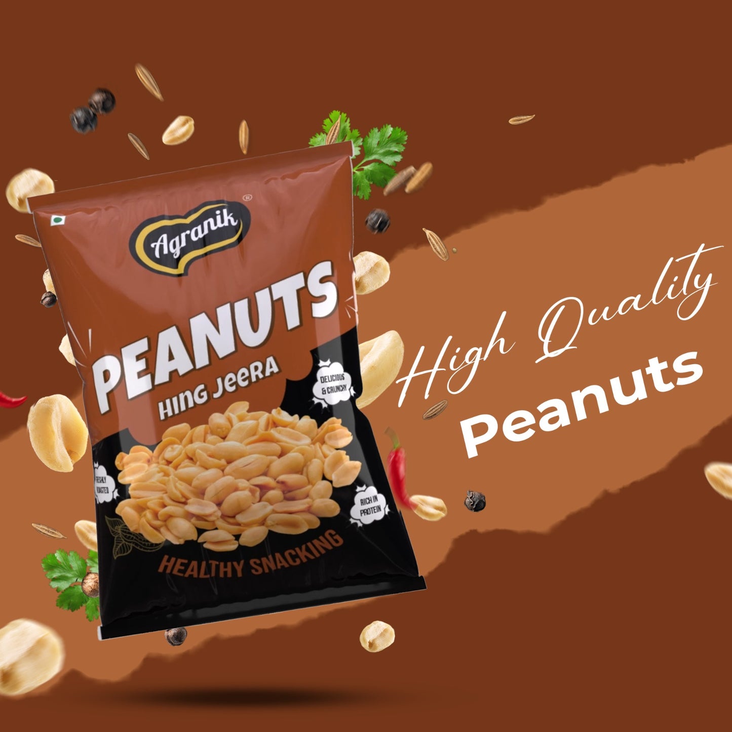 Agranik Healthy Snack Roasted Peanuts Hing Jeera Flavour | Goodness of Olive Oil,  No Palm Oil, No Preservatives, High Protein Healthy Snack for Daily Use (200G)