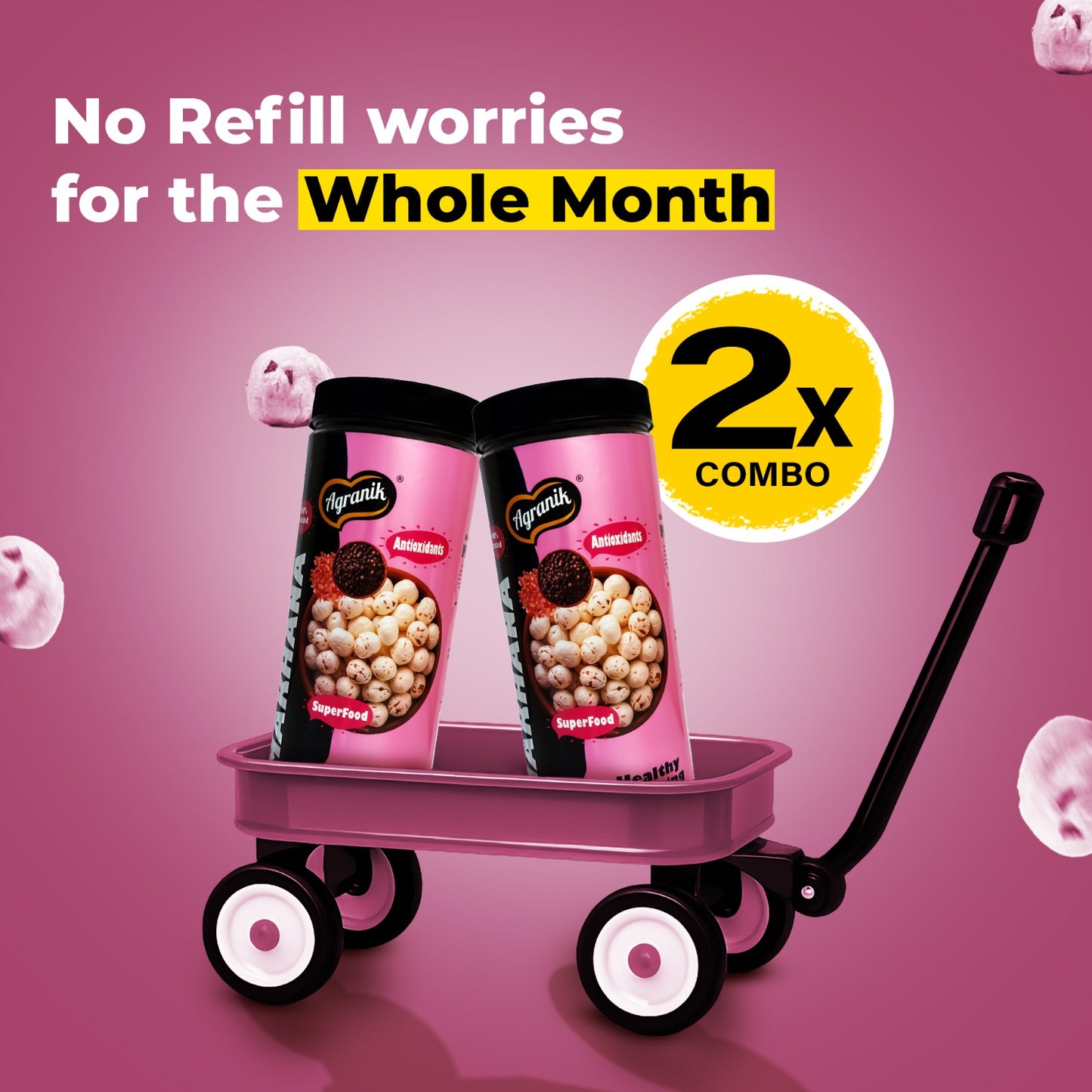 Agranik Healthy snack Roasted Makhana Combo Himalayan salt|Goodness of Olive Oil, Low Calorie High Protein Snack For Anytime Snacking - Pack of 2 (79g+79g)