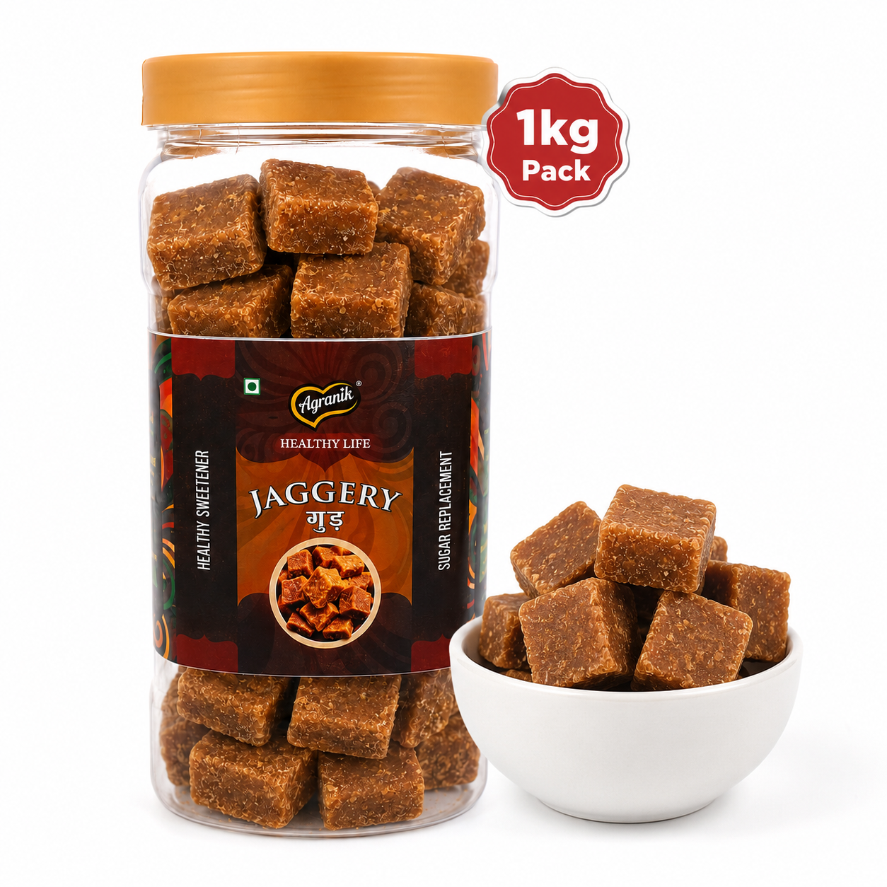 Agranik Pure Jaggery Cube, Natural and Chemical Free, Ideal for Dessert, Recipes and Sweet Bites- 1KG