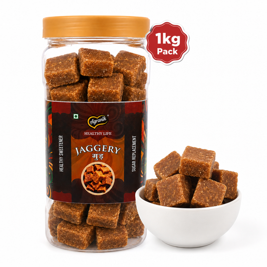 Agranik Pure Jaggery Cube, Natural and Chemical Free, Ideal for Dessert, Recipes and Sweet Bites- 1KG