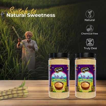 Agranik Pure Desi Khand Unrefined Sugar combo | 100% Chemical Free and Naturally Processed Healthy Sweetener Best Alternative for Refined Sugar  (700Gx2)