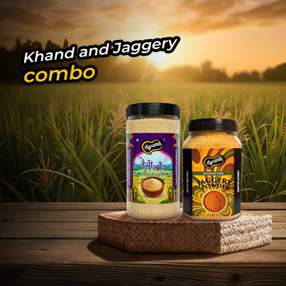 Agranik Healthy Sweeteners Combo Pure Jaggery Powder + Desi Khand Dual Combo Pack | 100% Chemical Free and Naturally Processed Healthy Sweeteners Best Alternative for Refined Sugar  (700G + 700G)