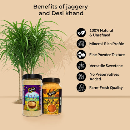 Agranik Healthy Sweeteners Combo Pure Jaggery Powder + Desi Khand Dual Combo Pack | 100% Chemical Free and Naturally Processed Healthy Sweeteners Best Alternative for Refined Sugar  (700G + 700G)