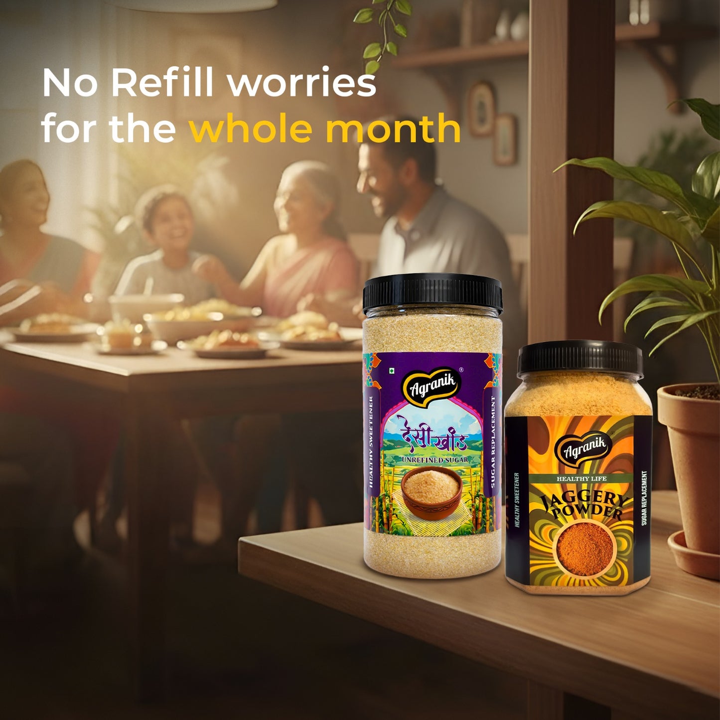 Agranik Healthy Sweeteners Combo Pure Jaggery Powder + Desi Khand Dual Combo Pack | 100% Chemical Free and Naturally Processed Healthy Sweeteners Best Alternative for Refined Sugar  (700G + 700G)