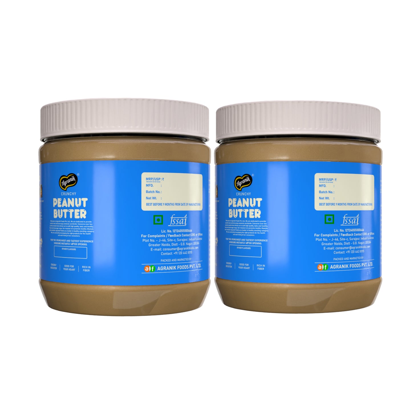 Agranik High Protein Crunchy Peanut Butter Original Flavour Delicious Spread for Daily Use | Dual Pack Combo - Buy 1 Get 1 Free