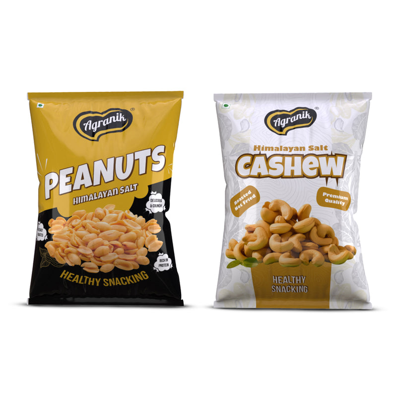 Agranik Healthy Snack Combo Roasted Cashew + Roasted Peanuts Himalayan Salt Flavour | Goodness of Olive Oil,  No Palm Oil, No Preservatives, High Protein Healthy Snack for Daily Use - Pack of 2  (200G Cashew + 200G Peanuts)