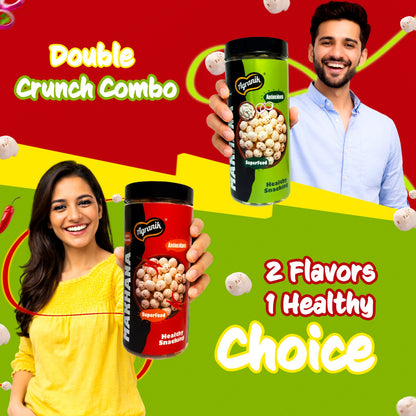 Agranik Healthy Snack Roasted Makhana peri-peri and Cream&Onion Flavour | Goodness of Olive Oil, Low Calorie, High Protein Snack for Anytime Snacking (79g+79g)