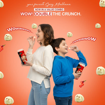 Agranik Healthy snack Roasted Makhana Combo Peri Peri|Goodness of Olive Oil, Low Calorie High Protein Snack For Anytime Snacking - Pack of 2 (79g+79g)